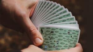 Close-up of Orbit Forest playing cards for magic tricks and card illusions.