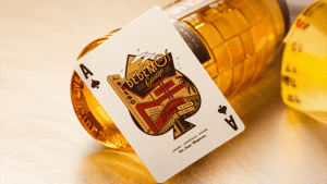 Quality Bebemos casino playing cards on a golden background for magic tricks and card games.