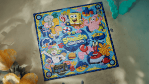 Colorful SpongeBob SquarePants jigsaw puzzle featuring characters from the cartoon series.