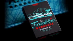 Vintage Franklin BBQ playing cards in black with retro design.