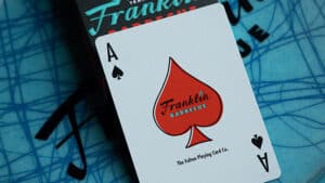 Vintage Franklin BBQ playing cards with classic black design and red spade logo.