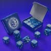 Blue forcing dice set for magic tricks and illusions.