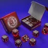 Transparent red forcing dice set for magic tricks and illusions.