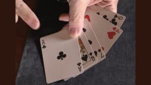 Close-up of playing cards for John Bannon's Quintastic Packet Trick demonstration.