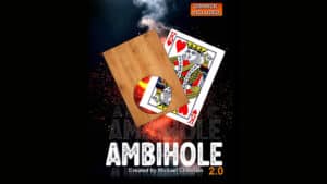 Ambihole 2.0 magic trick with playing cards and wooden hole prop.