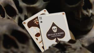 Skulls & Roses themed playing cards with skull and spade design for magic tricks.