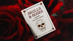 Skulls and roses themed playing cards for magic tricks and card illusions.