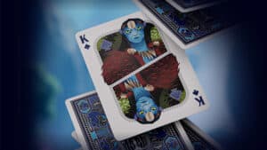 Avatar-themed playing cards featuring mystical blue and red designs for magic tricks and card illusi.