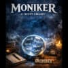 An image of the Moniker book cover featuring a crystal ball with names inside, set in a mystical, ma.