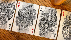 Pirate-themed playing cards displayed with a mechanical box for magic tricks.
