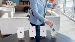 Impressive Jumbo McDonald Aces card trick performed with red-backed cards by Twister Magic.