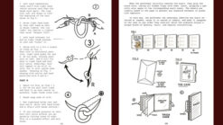 Close-up of a magician performing a secret book trick with a ring and string.