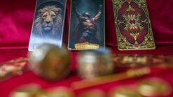 Tarot cards illustrating strength, wisdom, and courage for noble virtues.