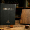 Precog book and wooden stand for magic tricks.