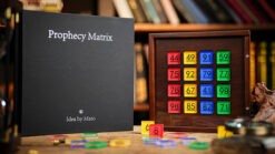 Prophecy Matrix magic trick with colorful number tiles and box setup.