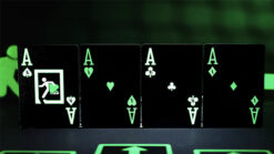 Close-up of Exit Playing Cards fanned out on a dark surface, showcasing their unique design.