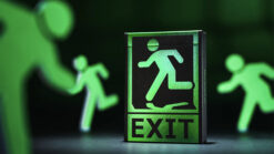 Exit sign playing cards for magic tricks and illusions.