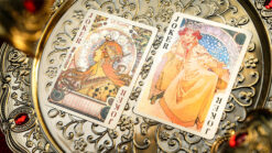 High-quality Mucha-themed playing cards for magic and collection.