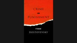 Close-up of "Crime and Punishment" book cover by Fyodor Dostoyevsky for magic trick.