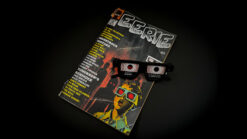 Close-up of a spooky magazine cover titled "Eerie" with vintage 3D glasses on top.