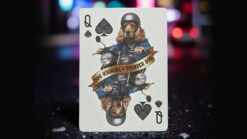 Dog dressed as a biker on a playing card, Thunder D.O.G. design, collectible card art.