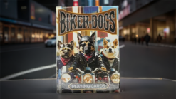 Biker Dogs playing cards featuring dogs dressed as bikers on a motorcycle deck.