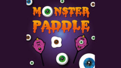 Creative monster-themed paddle game with colorful eyes and playful characters for magic performances.