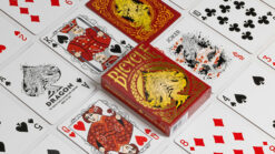 Bicycle Dragon Red playing cards by US Playing Card Co, featuring a fierce dragon design.