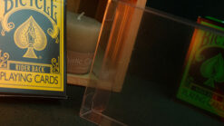 Clear plastic card protector for five decks of playing cards.