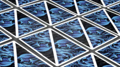 Elegant geometric pattern with blue swirling designs for magic and illusion enthusiasts.