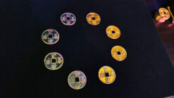Collection of ancient Chinese coins used in traditional magic tricks.