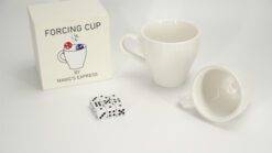Large forcing cup with dice and magic box for magic tricks.
