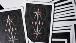 Close-up of Mr. Black V1 playing cards with intricate design and dark theme.
