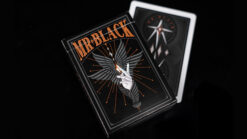 Mr. Black V1 playing cards featuring a black design with a hand and wings illustration.