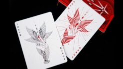 Close-up of Mr. Black V1 red playing cards with intricate design and sharp details.
