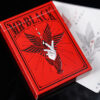 Red Mr. Black V1 playing cards with a stylized hand and feather design.
