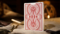 Red Mr. Black V2 playing cards with intricate geometric design for magic tricks.