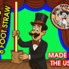 Large magician performs 8-foot appearing straw illusion at Big Guys Magic show.