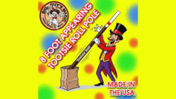 An image showcasing a magician performing the appearing 8-foot Tootsie Roll pole illusion.