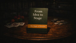 Close-up of "From Idea to Stage" book about Smayfer's magic journey.