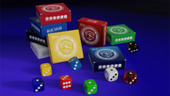 High-quality white dice set for magic tricks and games. Includes nine standard dice with clear pips.