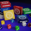 Yellow dice set for magic tricks and games, includes nine standard dice in vibrant colors.