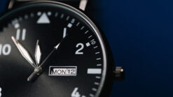 Close-up of Ben Seidman's Ring Watch Wonder with time display and date.